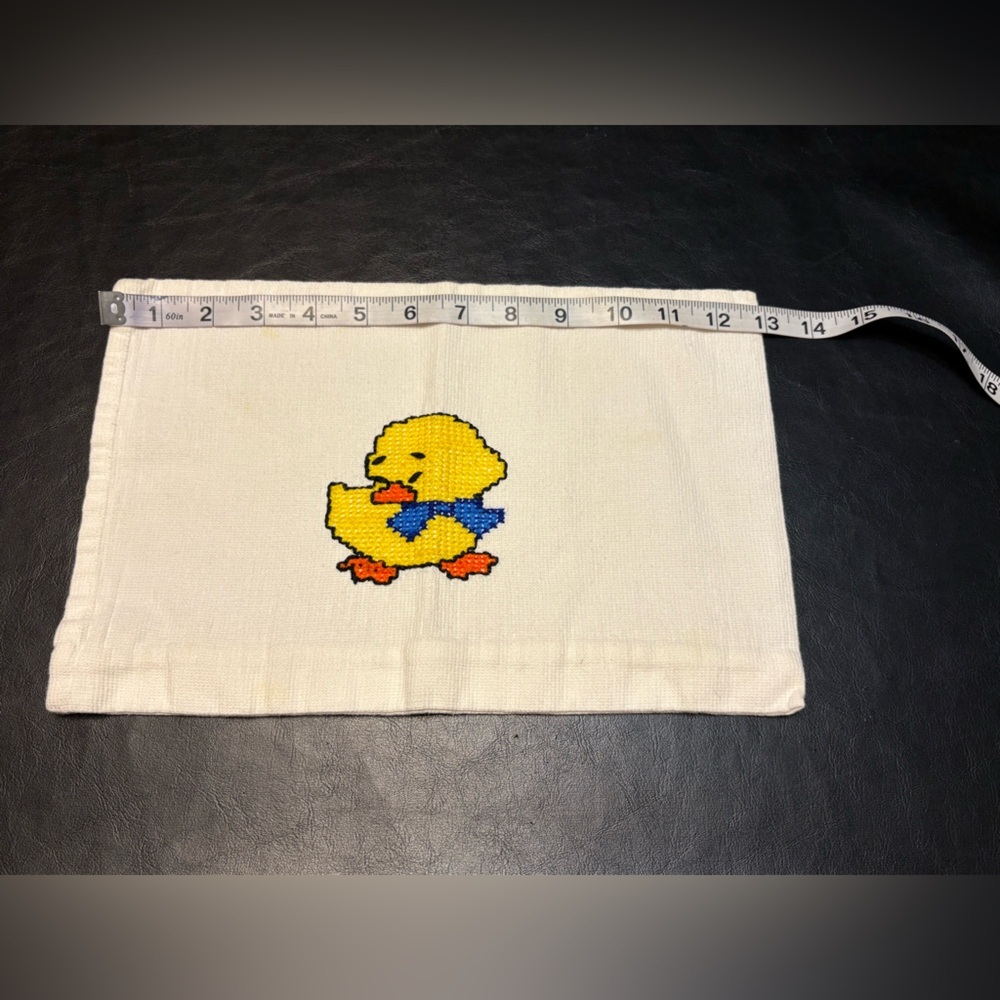 Vintage Handmade Needlepoint Small Accent Pillow Cover Baby Duck Print - Picture 7 of 8